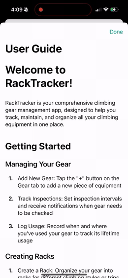 RackTracker app overview animation showing gear tracking in action